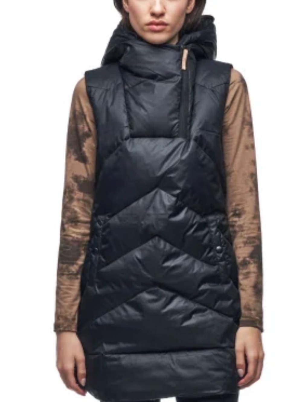 Women's BROWN Quilted Hooded Puffer Vest DOWN